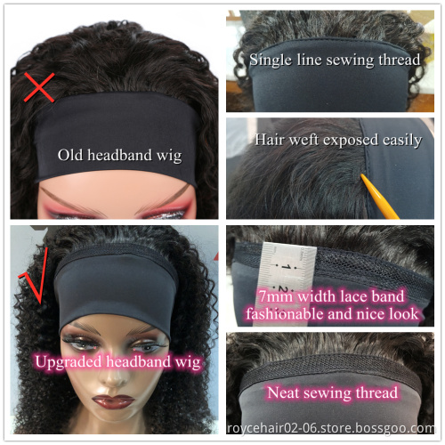 Full Machine Made No Lace Wig No Glue No Gel Easy to Install Brazilian Hair Headband Scarf Wig for African American Woman